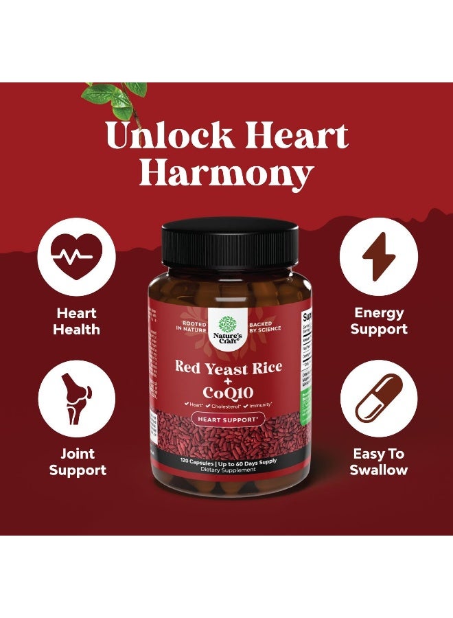 Natures Craft Red Yeast Rice with CoQ10 Supplement - Extra Strength Citrinin-Free Red Yeast Rice 1200 mg. Capsules with CoQ10 100mg - Heart Health and High Cholesterol Lowering Supplement - 120 Veggie Capsules - Image 3
