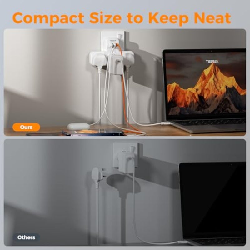 3 Way Multi Plug Extension Socket with 3 USB 1 USB-C For Home Office Travel Use 250V 10A Flame-Retardant ABS 1.5m Cable Overload Protection - Image 4