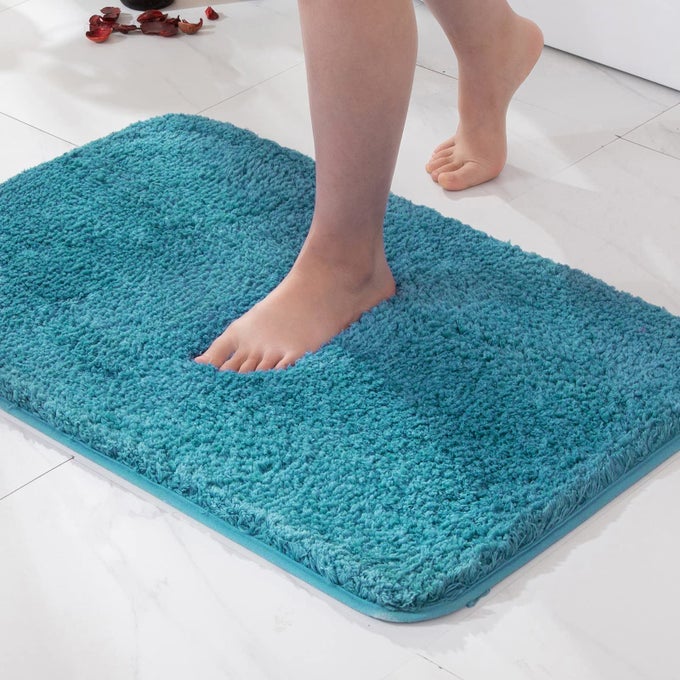 BATH MAT NON SLIP ABSORBENT BATHROOM SOFT LUXURIOUS SHOWER SMALL MAT DOORMAT INSIDE RUGS KITCHEN RUGS CARPET MAT WASHABLE FOR BATHROOM BEDROOM KITCHEN ENTRANCE 40X60 CM BLUE GREEN