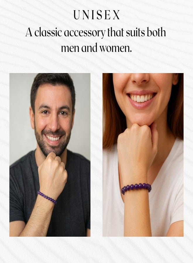 ARE - Aeora Rocks : Natural Amethyst Bracelet for Women & Men - 8 mm Polished Round Beads - Crystal Jewelry for Stress Relief, Balance & Intuition - Image 3