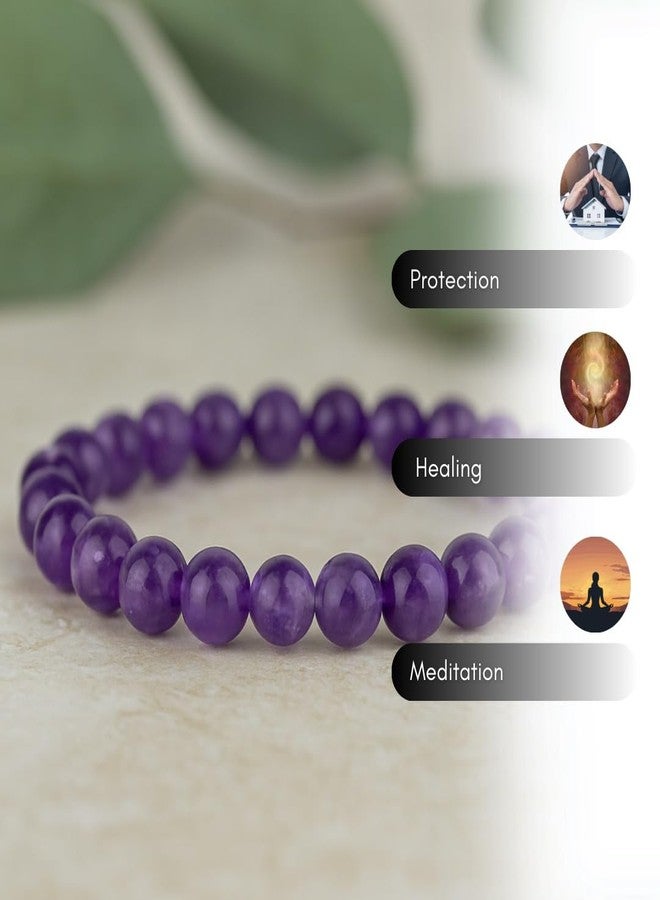 ARE - Aeora Rocks : Natural Amethyst Bracelet for Women & Men - 8 mm Polished Round Beads - Crystal Jewelry for Stress Relief, Balance & Intuition - Image 2
