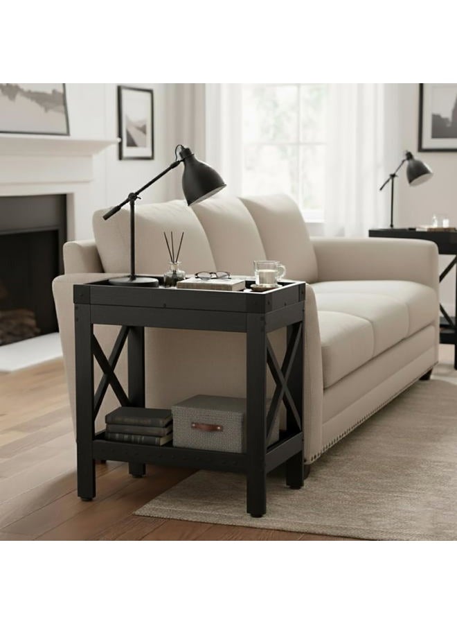 ZEXVIDA Farmhouse End Table, Narrow Side Table, Sofa Side Table, End Table Nightstand for Bedroom, Living Room, Small Spaces (Black) - Image 2