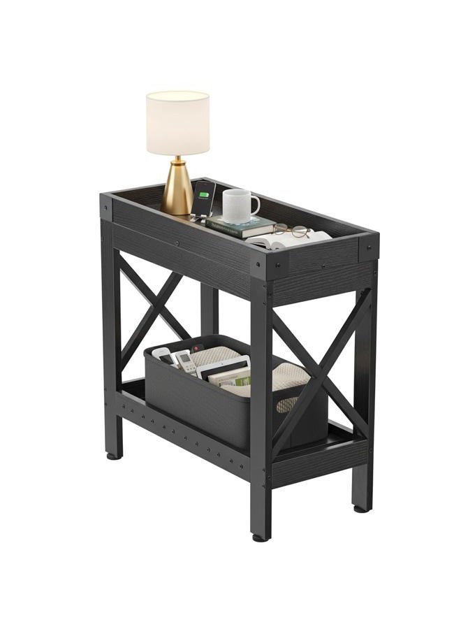 ZEXVIDA Farmhouse End Table, Narrow Side Table, Sofa Side Table, End Table Nightstand for Bedroom, Living Room, Small Spaces (Black) - Image 1