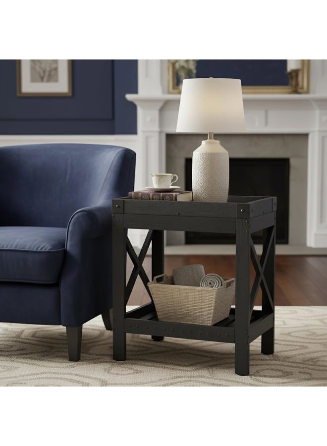 ZEXVIDA Farmhouse End Table, Narrow Side Table, Sofa Side Table, End Table Nightstand for Bedroom, Living Room, Small Spaces (Black) - Image 5