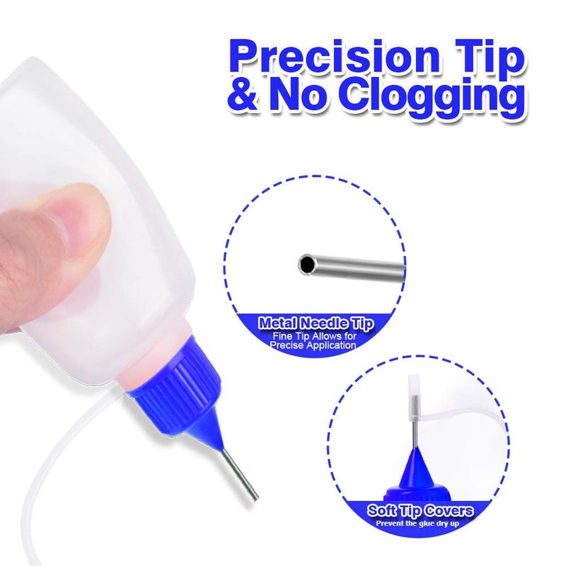 YGDZ 12pcs Precision Tip Applicator Bottles, 30ml Needle Tip Squeeze Glue Bottles for Paint Quilling Craft, 6 Colors Precision Bottles with 5 Mini Funnels - Image 4