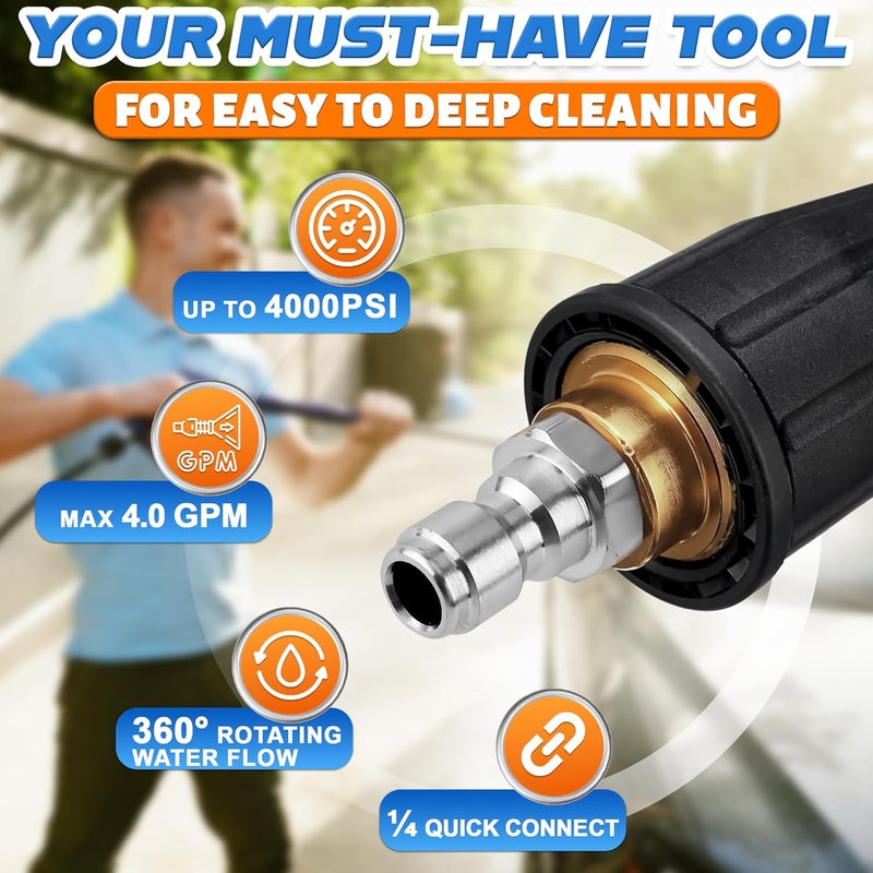 KETAR Turbo Nozzle Pressure Washer Tips 360° Rotating 4000 PSI 4.0 GPM 1/4'' Quick Connect – Rustproof Stainless Steel Core Brass Rubber Construction with Strong Scrubbing for High Pressure Washer Wands - Image 3