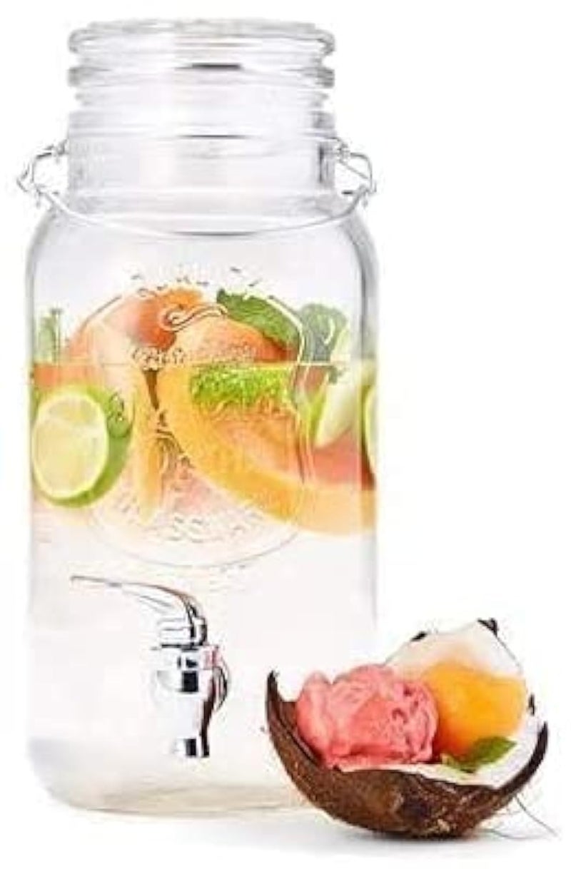 LVOOK Glass Made Air Tight Clip Cap Beverage and Juice Dispenser with Attached Silver Tap- 3500ML by Home Cart - Image 1