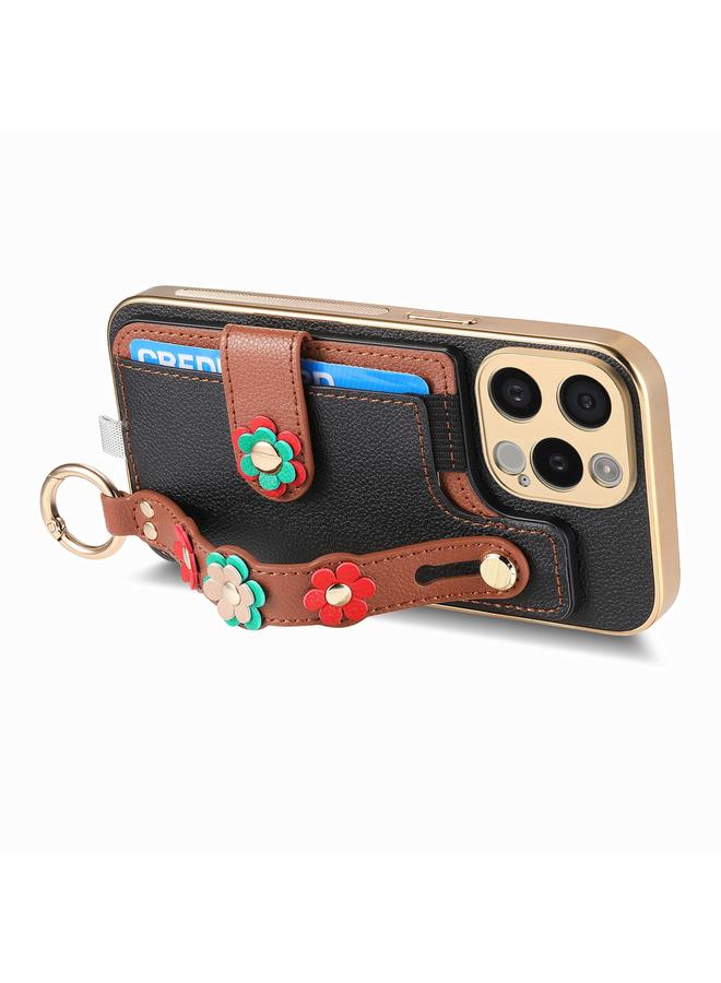 اس-توب جراب لهاتف iPhone 11 Pro مع سوار معصم وبطاقة وحقيبة هاتف بتصميم زهور مجسمة - Image 3