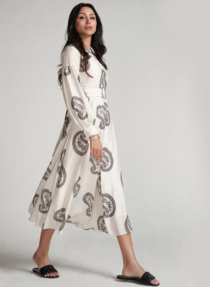 Zigzag Paisley Print Midi Dress