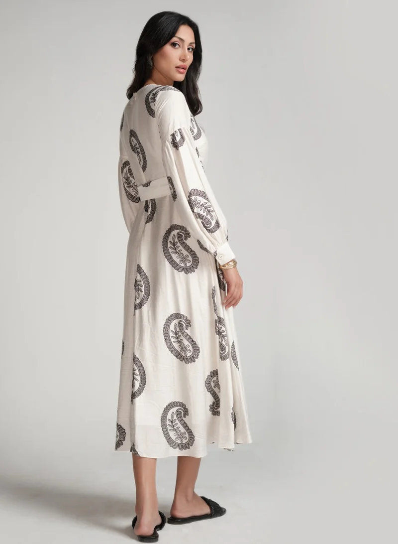 Zigzag Paisley Print Midi Dress