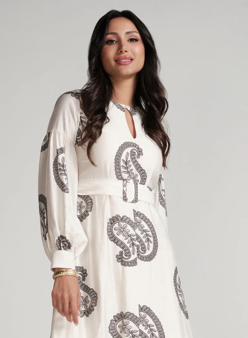 Zigzag Paisley Print Midi Dress