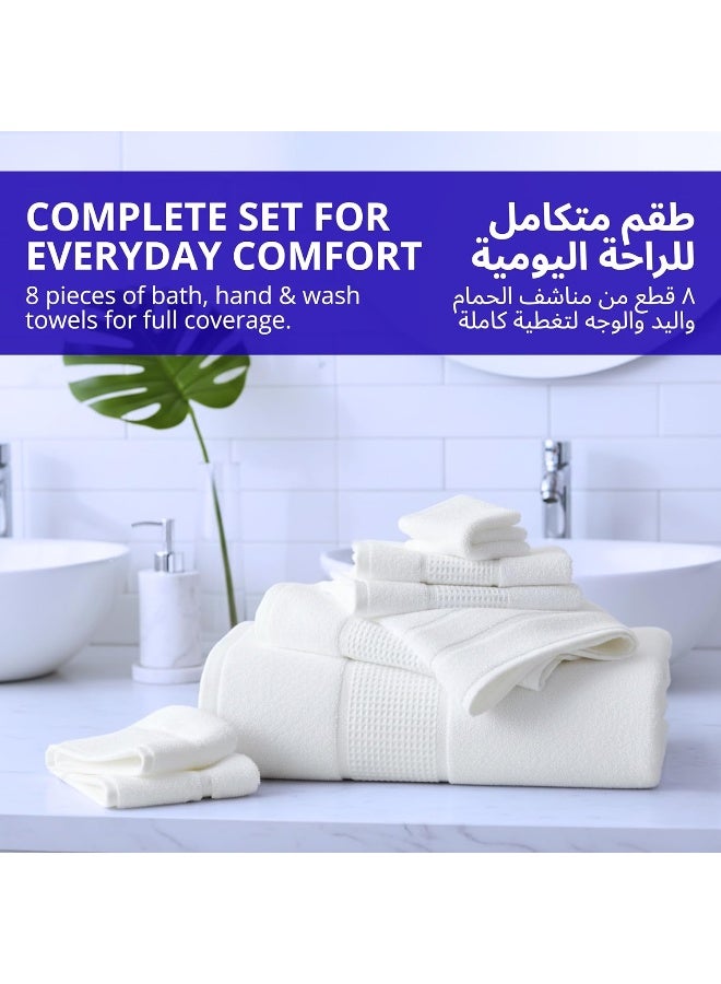 Home Dwell Premium Bath Towels Set - Set of 8 - 100% Cotton Highly Absorbent 2 Bath Towels, 2 Hand Towels and 4 Washcloths - Hotel & Spa Quality Bath Towels - White - Image 3