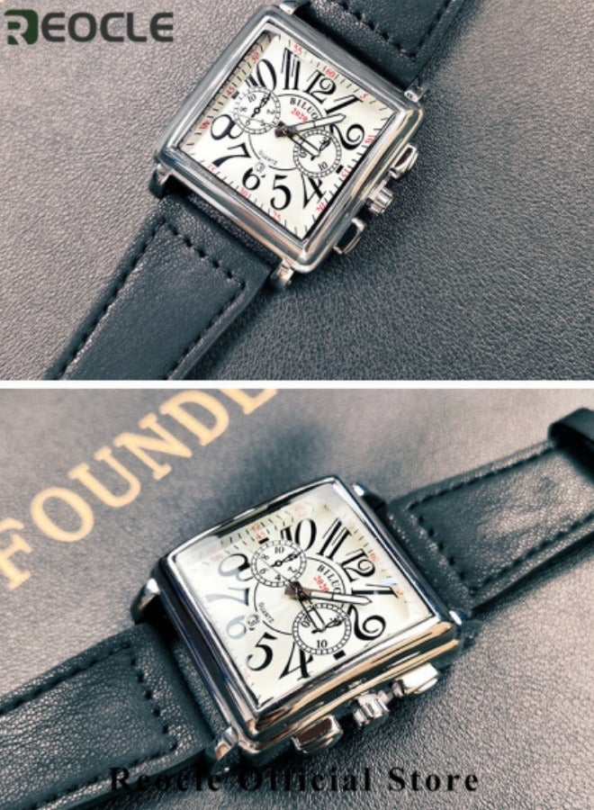 ريوكل ساعة يد مربعة للرجال بمينا مربعة وحزام جلدي ومقاومة للماء للاستخدام اليومي ووظيفة التقويم وساعة عمل عصرية - Image 2