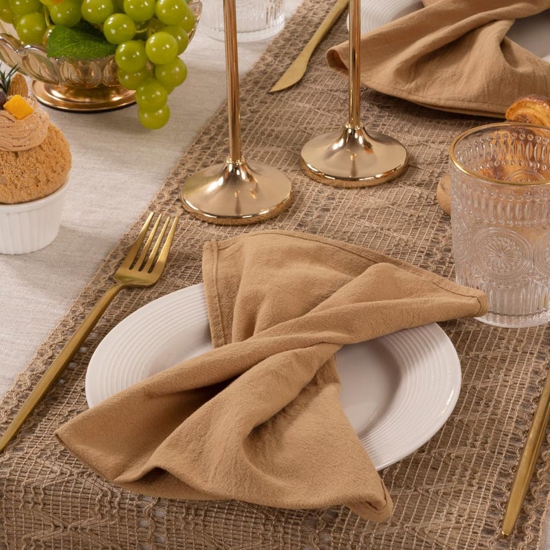 MLMW Caramel Cloth Napkins مجموعة من 6 عشاء من القطن الريفي مناديل القماش القابلة للغسل 16 ""؟ 16 " - Image 5