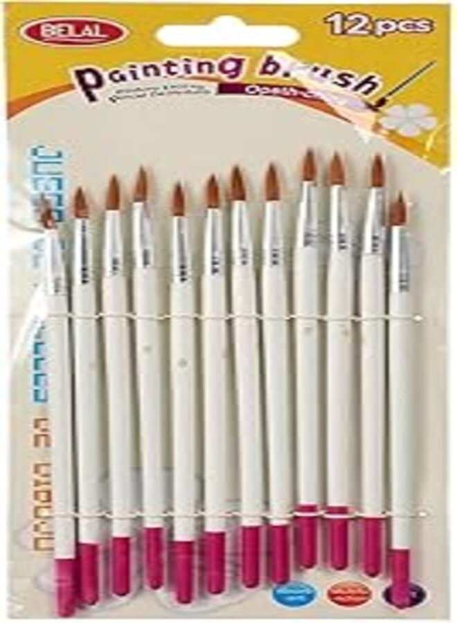 Belal paint brush set, 12 pieces - size 8 - fuchsia and white