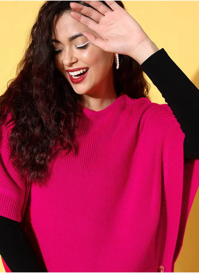 SASSAFRAS Knit Side Button Poncho Sweater by Styli