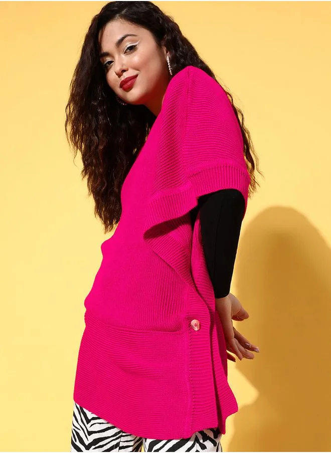 SASSAFRAS Knit Side Button Poncho Sweater by Styli