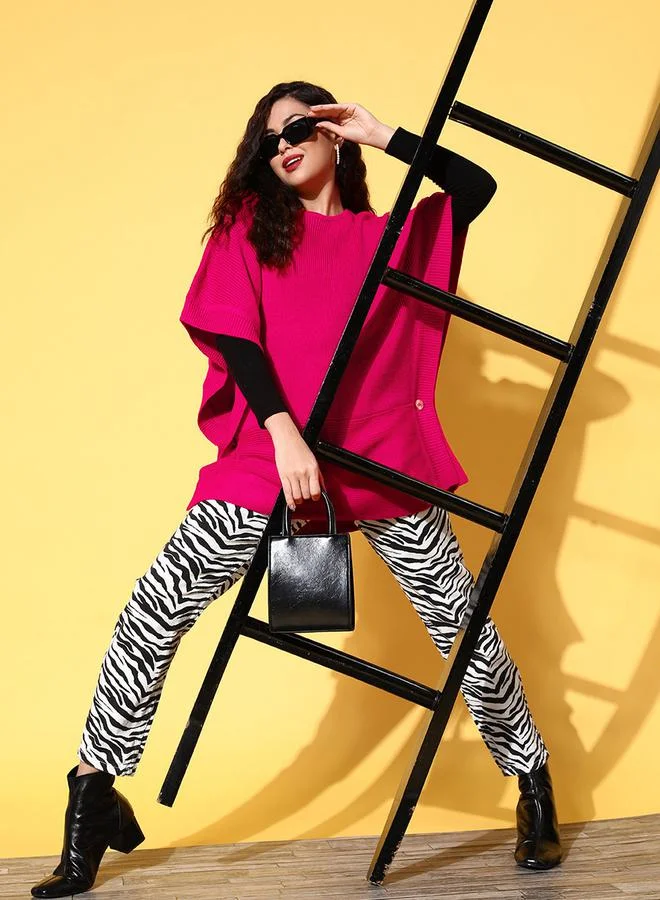 ساسافراس كنزة بونشو بأزرار جانبية من ستايلي