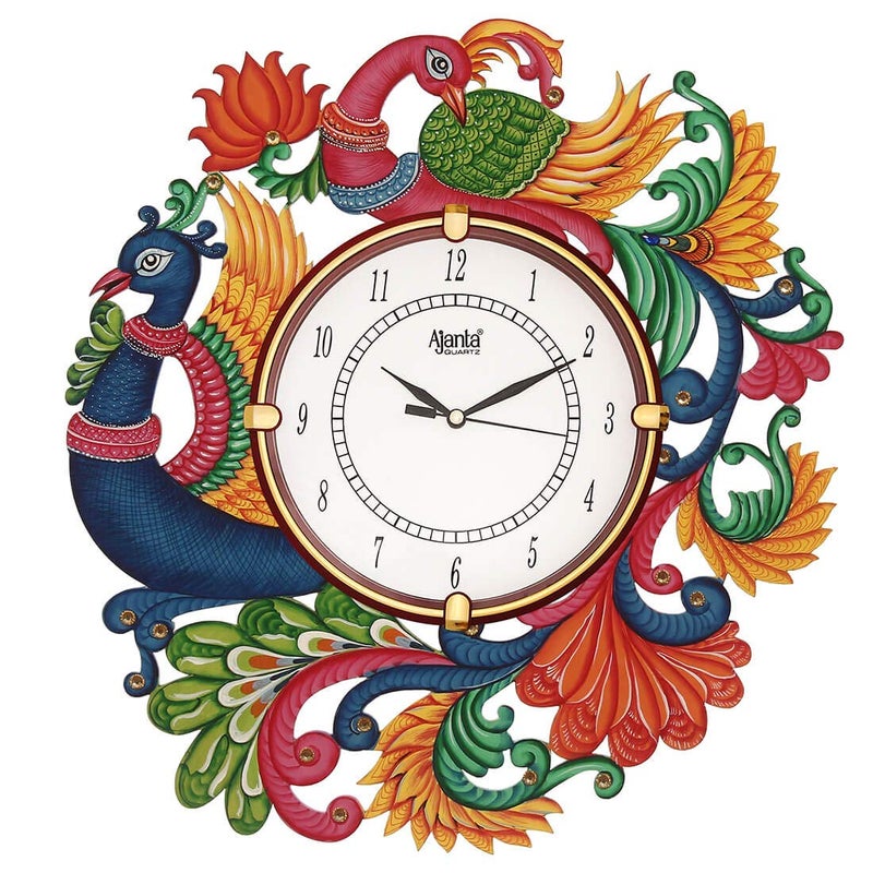 CIRCADIAN Ajanta Wooden Hand Painted Designer Wall Clock for Home Decorative Wall Clock Living Room, Office Bedroom (Multi Color Dragon Design || 15X13 in) - Image 1