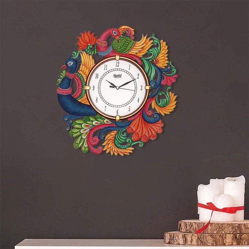 CIRCADIAN Ajanta Wooden Hand Painted Designer Wall Clock for Home Decorative Wall Clock Living Room, Office Bedroom (Multi Color Dragon Design || 15X13 in) - Image 3