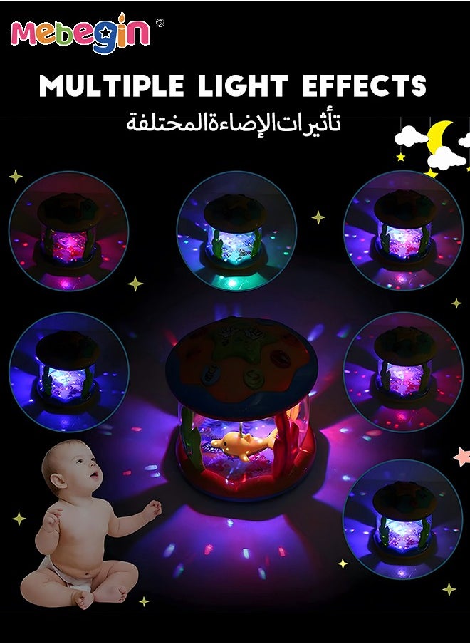 MEBEGIN - Ocean Rotating Projector Drum Early Education Toys,12M+ Various Pacify Music Light Early Educational Drum Toys,Light Up Infant Tummy Time Toys for Kids Toddler Early Devolopment - Image 1