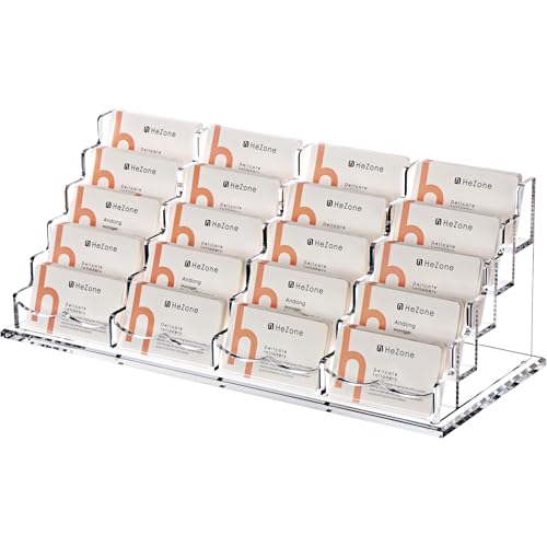 HeZone Business Card Holder for Desk Multiple Cards Display Stand Rack for Women and Men Clear Acrylic Card Organizer 20 Slot 5 Tier Large Capacity-Holds 1000 Cards -1 Pack (20 Cell H) - Image 1