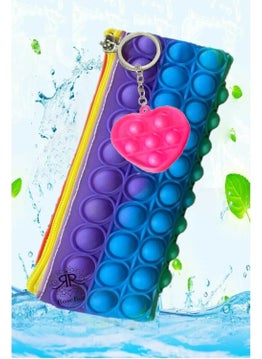 RoseRoi Pop It Push Bubble Fidget Toy Pen Holder Popit Rainbow Pen Box Keychain Double Stress Game 