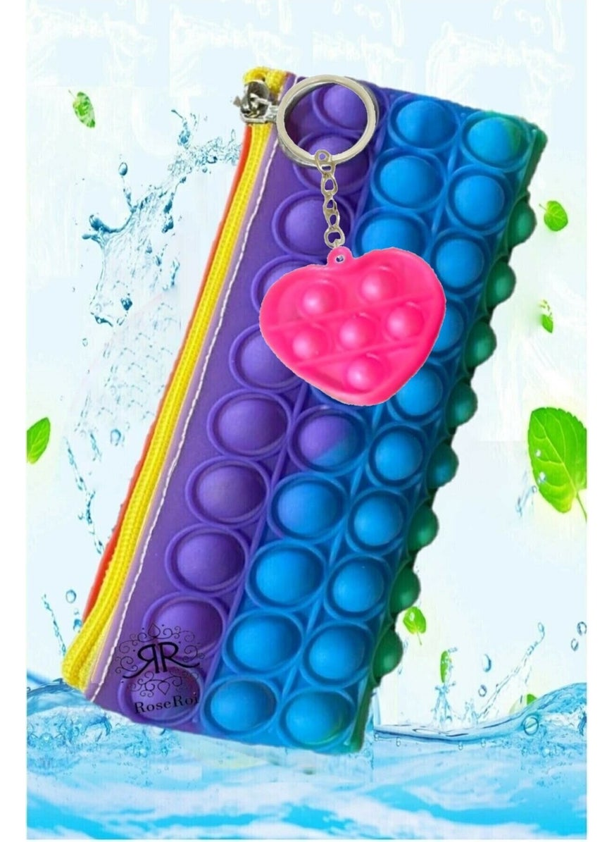 RoseRoi - Pop It Push Bubble Fidget Toy Pen Holder Popit Rainbow Pen Box Keychain Double Stress Game - Image 1