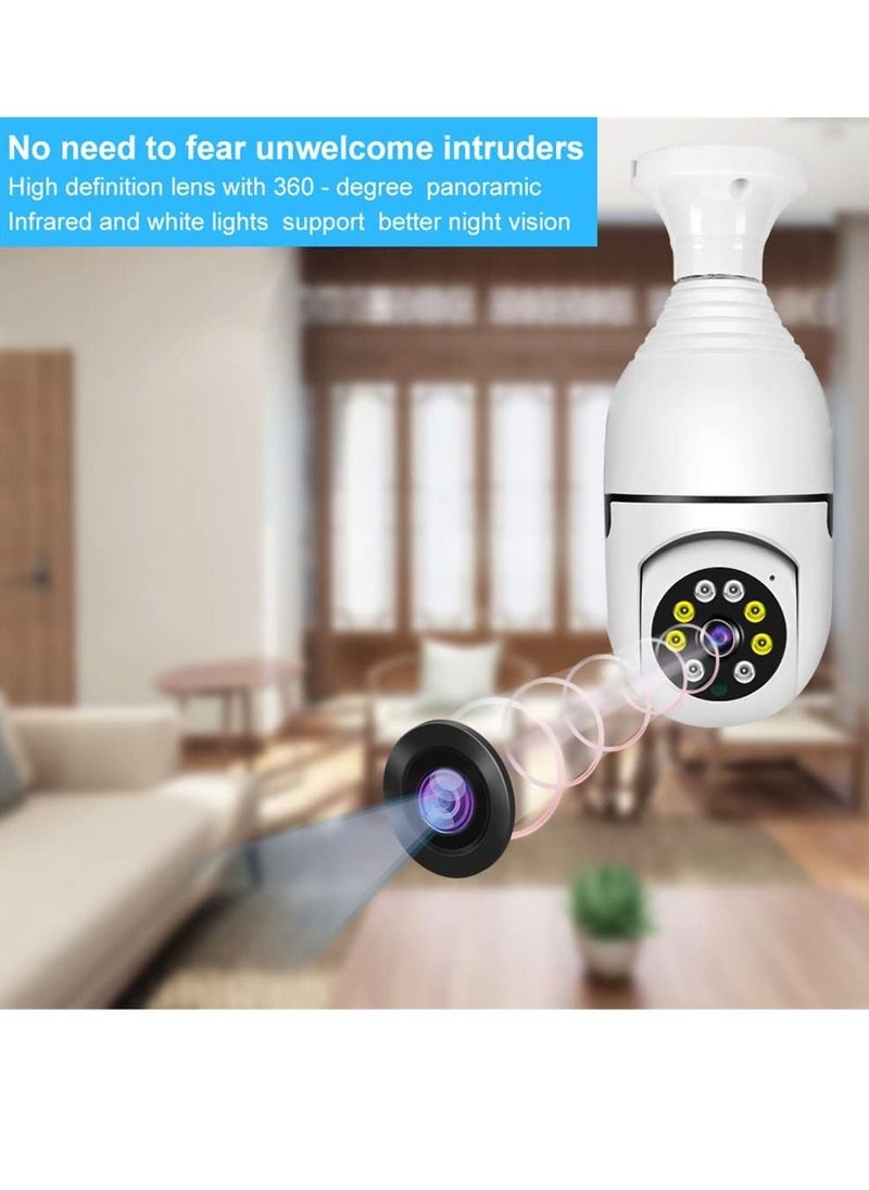 1080P Wireless Tovnet Wifi Pan/Tilt Light Bulb Security Camera, 360 Degrees 3.0MP Cam Home Surveillance CCTV Panoramic IP Camera, with Night Vision, Two Way Audio, Smart Motion Detection
