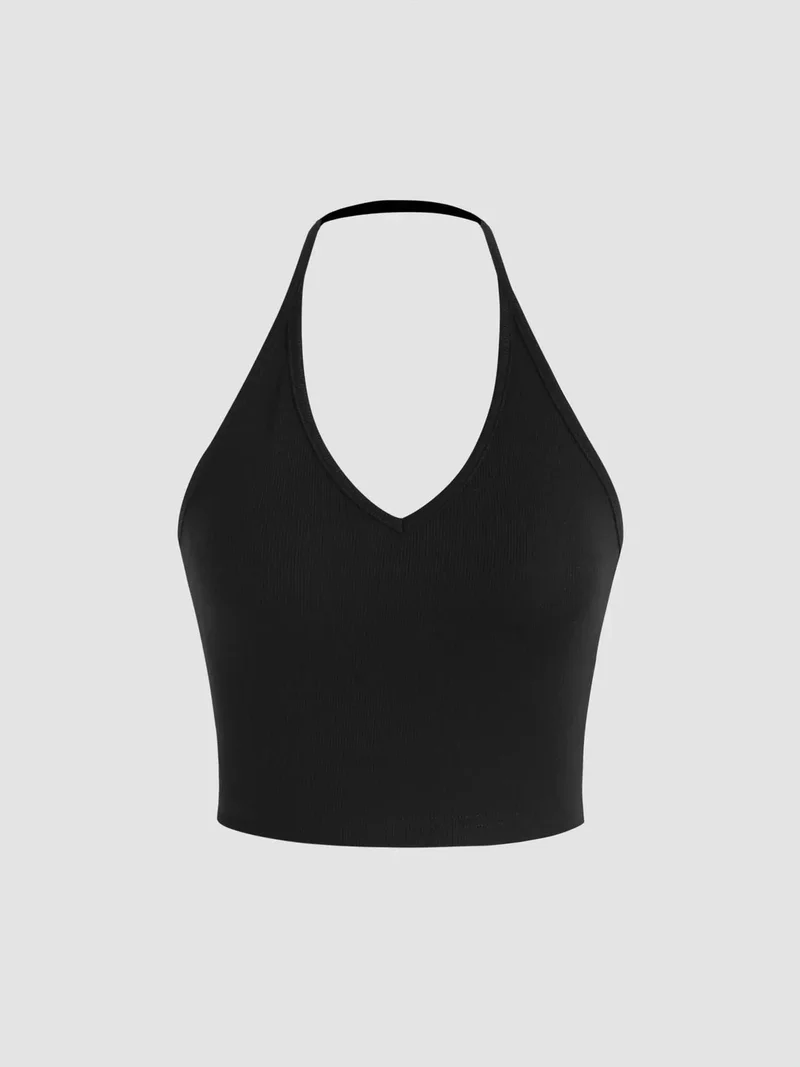 هيكاب بلوزة قصيرة بياقة هالتر من الجيرسيه