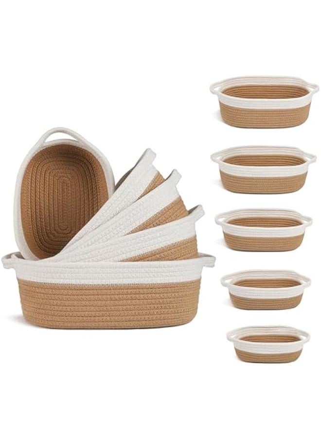 HOOKOR Set of 5 Rope Basket, Woven Rope Baskets for Storage, Baskets for Gifts Empty, Small Rope Basket for Organizing, Nursery Rope Basket, Small Basket, Woven Basket for Shelves (Off White & Jute)  - Image 1