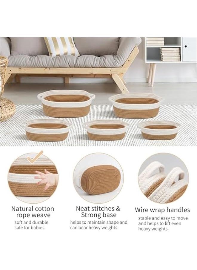 HOOKOR Set of 5 Rope Basket, Woven Rope Baskets for Storage, Baskets for Gifts Empty, Small Rope Basket for Organizing, Nursery Rope Basket, Small Basket, Woven Basket for Shelves (Off White & Jute)  - Image 3