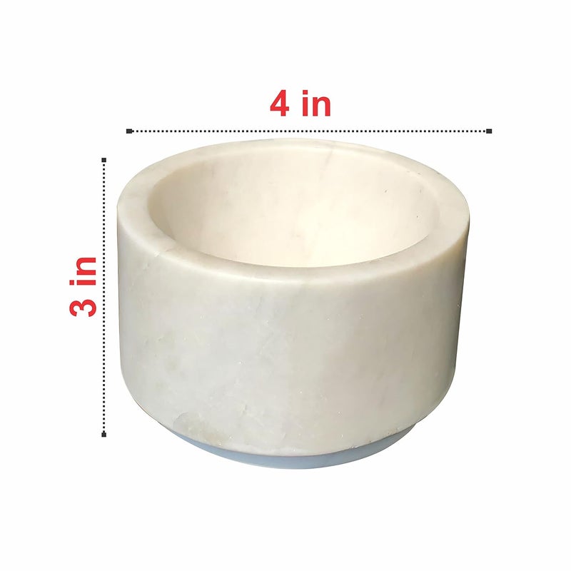 Pure Source India White Marble Stone Mortar and Pestle Set for Spices Okhli Masher Khalbatta stone Kharal Mixer Natural Traditional Grinder Musal Herbs Griender 4 Inch - Image 4