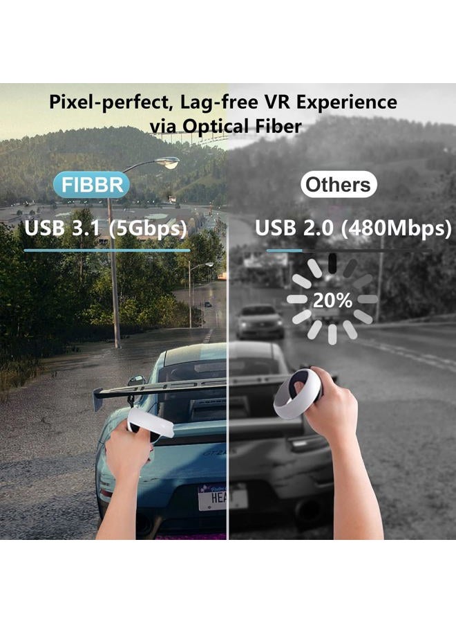 FIBBR كابل رابط الألياف الضوئية مع شحن 15 قدم لجهاز Oculus Quest 2/3S/3/Pro3s، Pico 4، PC VR، Steam VR، كابل بيانات عالي السرعة USB 3.1 بسرعة 5Gbps، سلك شاحن نوع C لملحقات سماعة VR - Image 4