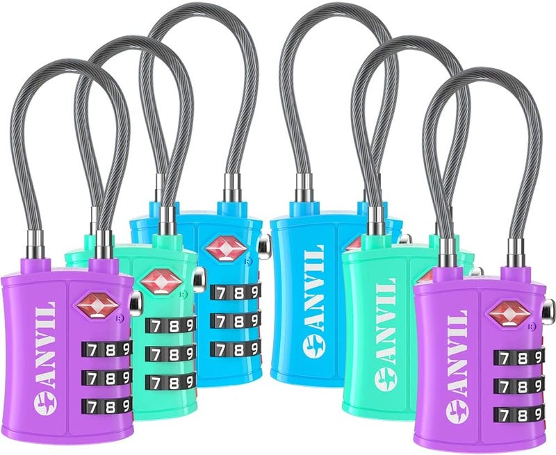 Anvil TSA Locks for Luggage – TSA Approved Cable Travel Lock with Zinc Alloy Body, 3-Digit Combination Lock for Suitcases, Backpacks, Gun Cases, Zippers - Image 1