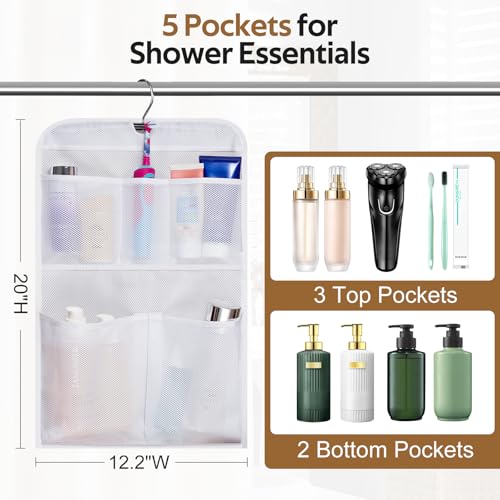 MISSLO Shower Caddy Organizer 5 Pockets Roll up Hanging Bathroom Accessories Storage for Camper, RV, Gym, Cruise, Cabin, College Dorm Shower, Small - Image 2