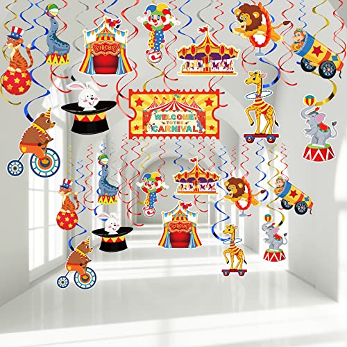 Zonon 30 Pcs Carnival Hanging Swirl Decorations Colorful Circus Animal Party Supplies Carnival Baby Shower Decor Double Sided Ceiling Circus Streamers for Kids Birthday Baby Shower Party Favors - Image 1