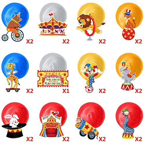 Zonon 30 Pcs Carnival Hanging Swirl Decorations Colorful Circus Animal Party Supplies Carnival Baby Shower Decor Double Sided Ceiling Circus Streamers for Kids Birthday Baby Shower Party Favors - Image 3