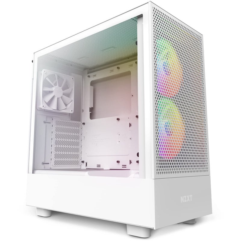 NZXT H5 Flow RGB Compact ATX MidTower PC Gaming Case High Airflow Perforated Front Panel Tempered Glass Side Panel Cable Management 2 x F140 RGB Core Fans 280mm Radiator Support White - Image 2