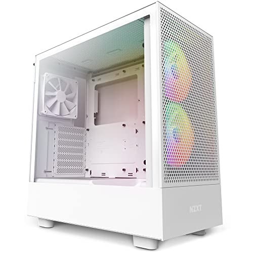 NZXT H5 Flow RGB Compact ATX MidTower PC Gaming Case High Airflow Perforated Front Panel Tempered Glass Side Panel Cable Management 2 x F140 RGB Core Fans 280mm Radiator Support White - Image 1