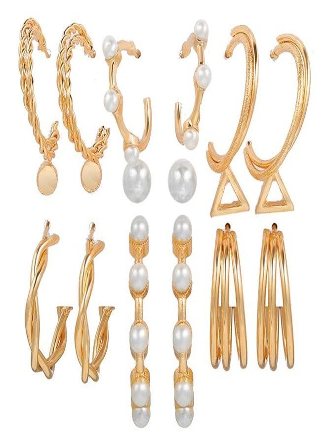RedChimes 6 Pair Earrings Combo Latest Golden Stud, Hoop, Tassel & Pearl Earrings Set for Women and Girls Trendy Fashion Jewelry Collection for All Occasions - Image 1