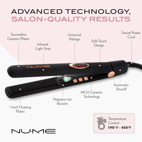 NuMe Megastar Flat Iron Hair Straightener, 1" Tourmaline Flat Iron with Floating Plates, Infrared Light & Negative Ions - Professional Styling for Long-Lasting, Frizz-Free & Smooth Styles - Image 4