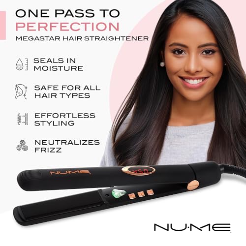 NuMe Megastar Flat Iron Hair Straightener, 1" Tourmaline Flat Iron with Floating Plates, Infrared Light & Negative Ions - Professional Styling for Long-Lasting, Frizz-Free & Smooth Styles - Image 3