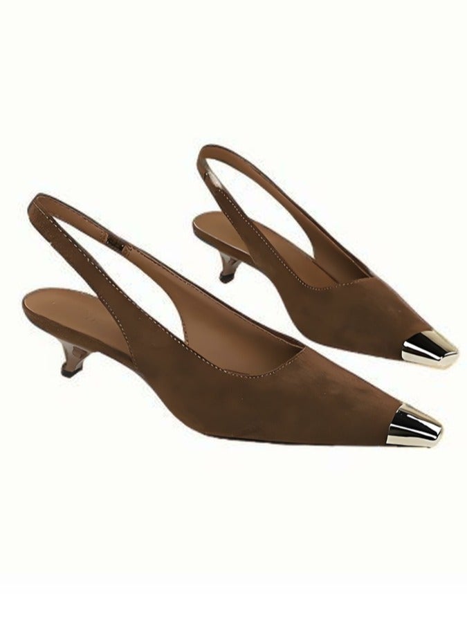 بيج تري المرأة مغلقة مربع إصبع القدم مضخات الكعب المنخفض مع أحزمة الكاحل الصنادل البني 3CM - Image 2