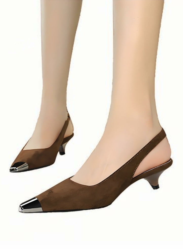 بيج تري المرأة مغلقة مربع إصبع القدم مضخات الكعب المنخفض مع أحزمة الكاحل الصنادل البني 3CM - Image 3