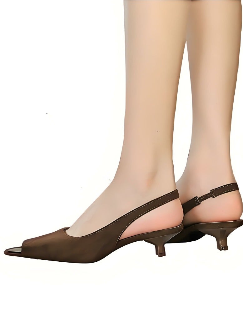 بيج تري المرأة مغلقة مربع إصبع القدم مضخات الكعب المنخفض مع أحزمة الكاحل الصنادل البني 3CM - Image 4