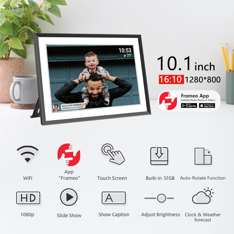 إطار صور رقمي أكيمارت 32 جيجابايت 10.1 بوصة شاشة لمس IPS LCD بدقة 1280x800، إطار صور ذكي واي فاي، تدوير تلقائي للصورة العمودية والأفقية، مشاركة اللحظات فورًا عبر تطبيق Frameo من أي مكان - Image 2