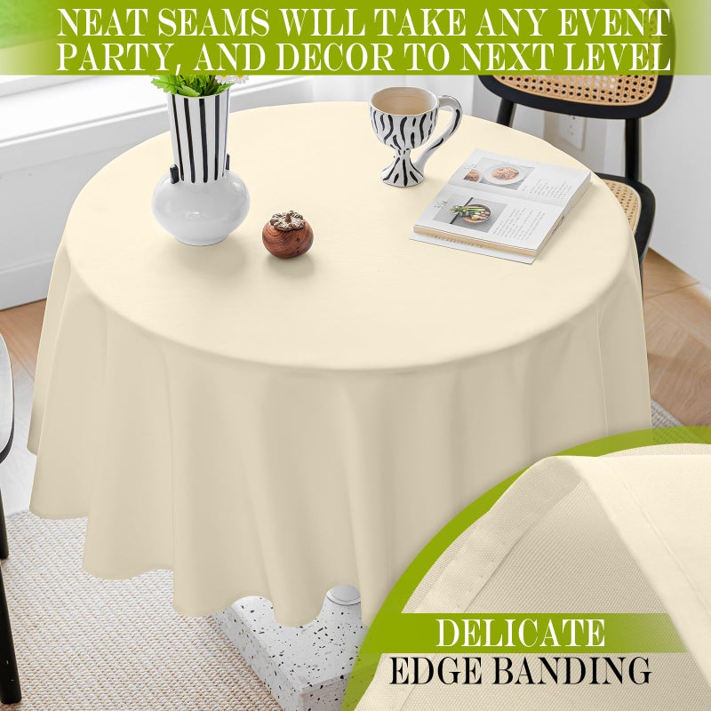 BYDOLL Table Cloth 60 Inch Round Tablecloth Fits Max50 Inch Diameter Table Top,Beige Polyester Washable Wrinkle-Free Spillproof Tablecloth for Party Patio Cover - Image 4
