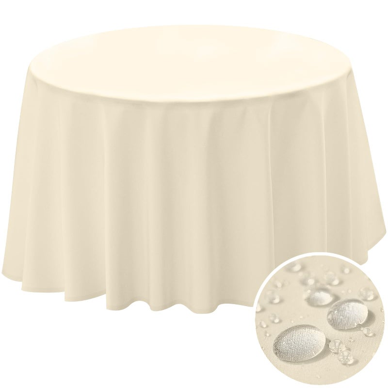 BYDOLL Table Cloth 60 Inch Round Tablecloth Fits Max50 Inch Diameter Table Top,Beige Polyester Washable Wrinkle-Free Spillproof Tablecloth for Party Patio Cover - Image 1
