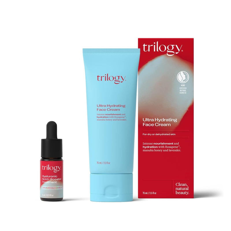 Trilogy Ultra Hydrating Face Cream (2.5 Fl Oz), Vitamin Hyaluronic Acid+ Booster Treatment (0.5 Fl Oz), Bundle